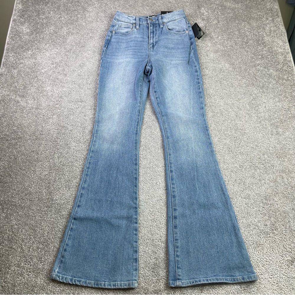 Fashion Nova Natasha Jeans Women’s 25 Blue Flare High Rise Light Wash Denim Y2K